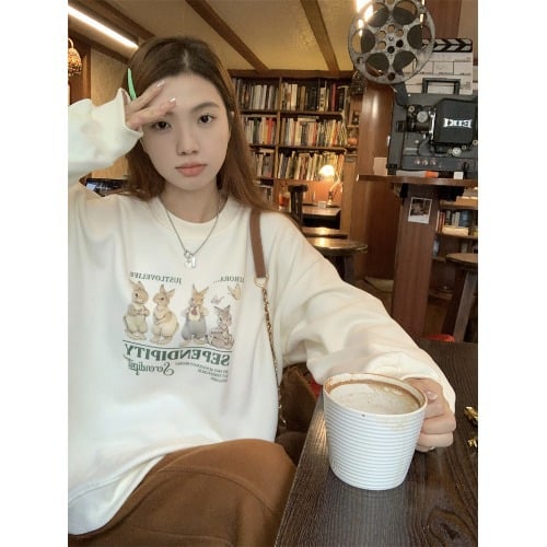 Women's Pink Cute Rabbit Pullover Sweater