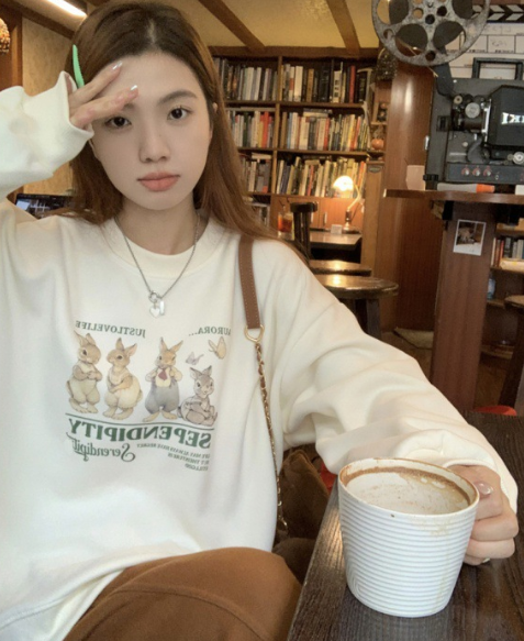 Women's Pink Cute Rabbit Pullover Sweater