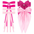 WHAVEL 6PCS Pink Hair Bows for Women Pink Bows Ribbon Hair Clips with Long Tail Silky Satin Bow Clips Cute Hair Clips Pink Hair Accessories (PinkHot pink)
