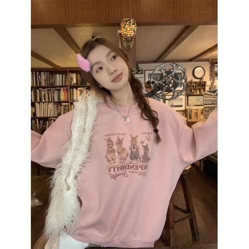 Women's Pink Cute Rabbit Pullover Sweater